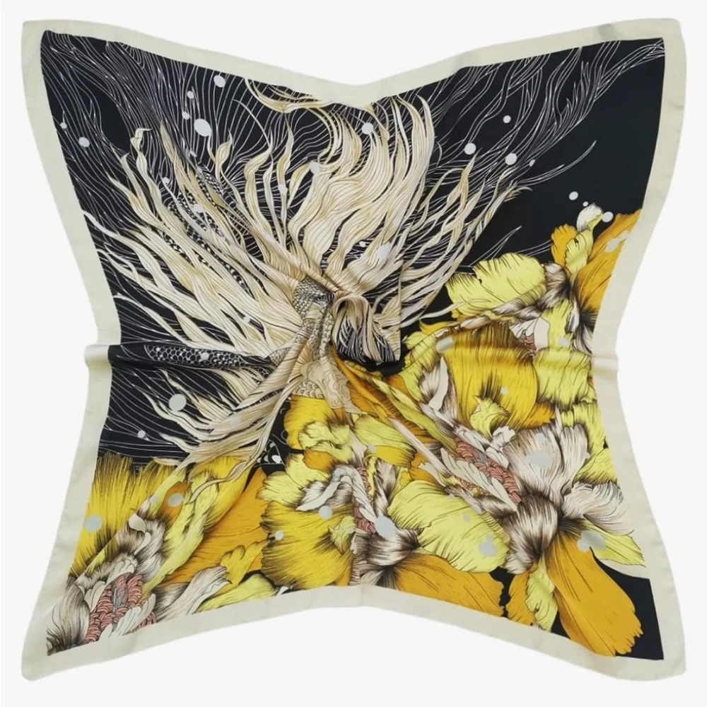 Silk like Fish Print Head Scarf 35